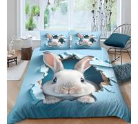 3D Printed Rabbit King Size Duvet Cover Set 3 Piece Microfibre Bedding Set Wild Animals Quilt Cover 230x220 cm with 2 Pillowcases 50x75 cm and Zipper Closure i.3635