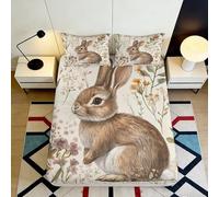 3D Printed Rabbit Pattern Fitted Sheet, Microfiber Bed Cover, Non-slip