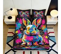 3D Printed Rabbit Pattern Fitted Sheet, Microfiber Bed Cover, Non-slip Home