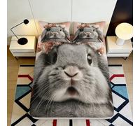 3D Printed Rabbit Pattern Fitted Sheet Microfiber Deep Pocket Elastic Hem Rabbit Mattress Fitted Cover Washable for Bedroom 140x200x25cm