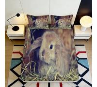 3D Printed Rabbit Pattern Fitted Sheet Microfiber Elastic Hem for Adult Bedroom Bedding Rabbit Mattress Fitted Cover Non-Slip Deep Pocket 200x200x25cm