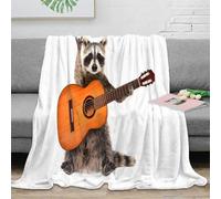 3D Printed Raccoon playing guitar Lounge Throw Soft Warm Bedding Breathable Funny animal music Living Room Throw Wrinkle Resistant Non Pilling for Couples Families Households 80×90inch(200x230cm)
