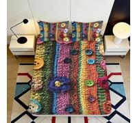 3D Printed Rainbow Crochet Pattern Fitted Sheet Microfiber Soft Multicolor Button Art Mattress Cover for Bedroom Dorm Home Decor 90x200x25cm