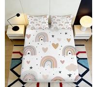 3D Printed Rainbow Heart Fitted Sheet Microfiber Deep Pocket Bedroom Bedding Rainbow Pattern Mattress Fitted Cover Non-Slip for Adults 90x200x25cm