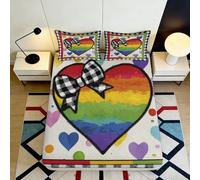 3D Printed Rainbow Heart Microfiber Fitted Sheet Deep Pocket Non-Slip Full Wrap Colorful Heart Mattress Fitted Cover Washable for Adults Teens Bedroom 140x200x25cm