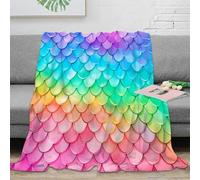3D Printed Rainbow scales All Season Blanket Soft Warm Bedding Breathable Fantasy mermaid design Bed Blanket Wrinkle Resistant for Young Adults Renters Apartment Dwellers 70×80inch(180x200cm)