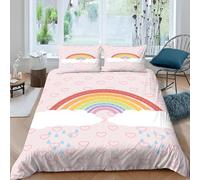 3D Printed Rainbow Single Bed Duvet Cover Set For Kids Teens Clouds & Raindrops Bedding Set The Ultra-Soft 3 Pieces includes 1 Quilt Covers 140x200 and 2 Pillowcases M.3426