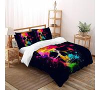 3D Printed Rainbow Skull Artistry Duvet Cover Halloween Festival Celebration Bedding Set 3 Pieces Soft Microfiber with Pillowcases,Hidden Zipper for Kid Teens Super King（260x220cm） Room Decor