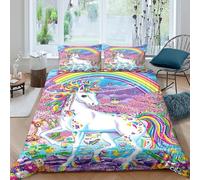 3D Printed Rainbow Unicorn Duvet Cover, Microfiber Comforter Cover Hidden