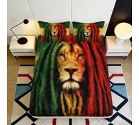 3D Printed Rasta Lion Fitted Sheet Microfiber Soft Breathable Lion Head Bed Cover for Bedroom Dorm Dormitory Guest Room Mattress Protection 160x200x25cm