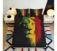 3D Printed Rasta Lion Fitted Sheet Microfiber Soft Durable 3D Printed Lion Head Bed Cover for Bedroom Dormitory Guest Room Mattress Protection 180x200x25cm