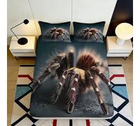 3D Printed Realistic Tarantula Fitted Sheet Microfiber Black Spider Bed Cover Anti-Slip Machine Washable for Bedroom Dorm Decor 90x200x25cm