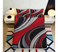 3D Printed Red Abstract Wave Fitted Sheet Microfiber Soft Decorative Black Grey Bed Cover for Bedroom Dorm 90x200x25cm
