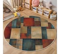 3D Printed Red And Blue Cube Round Area Rug Circular Carpet Soft Non-Slip Washable Mat Low Pile Rug Abstract Geometry Anti-Slip 3D Carpet For Living Room Bedroom Decoration,180Cm