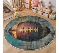 3D Printed Red And Blue Wooden Football Round Area Rug Circular Carpet Soft Non-Slip Washable Mat Low Pile Rug Retro Art Anti-Slip Carpet For Living Room Bedroom Decoration,200Cm