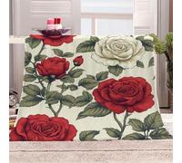 3D Printed Red And White Roses Interwoven-1 Flannel Fleece Blanket （270GSM） Retro Style Super Cozy 220x240 cm Queen Size Fade Resistant Home Decor Gift - Machine Washable