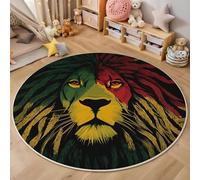 3D Printed Red And Yellow Colorful Lion Round Area Rug Circular Carpet Soft Non-Slip Washable Mat Low Pile Rug Personality Animal Anti-Slip 3D Carpet For Living Room Bedroom Decoration,200Cm