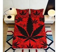 3D Printed Red Cannabis Leaf Fitted Sheet Microfiber Black Marijuana Bed Sheet Non Slip Bedroom Decor Mattress Cover 90x200x25cm
