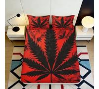 3D Printed Red Cannabis Leaf Fitted Sheet Microfiber Soft Anti-Slip Black Marijuana Bed Cover Bedroom Dorm Decor 90x200x25cm