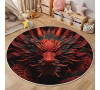 3D Printed Red Carved Dragon Round Area Rug Circular Carpet Soft Non-Slip Washable Mat Low Pile Rug Fantasy Animals Anti-Slip 3D Carpet For Living Room Bedroom Decoration,180Cm