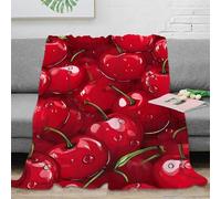 3D Printed Red cherries Nap Blanket Microfiber Soft Warm Bedding Breathable illustrated fruit design Bedding Throw Non Pilling Fade Resistant for Homeowners Renters Families 50x60inch(127x152cm)