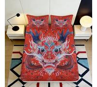 3D Printed Red Dragon Fitted Sheet Microfiber Soft Breathable Chinese Fire Art Bed Cover for Bedroom Dorm Mattress Protection 90x200x25cm