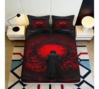 3D Printed Red Fantasy Fitted Sheet, Microfiber Bed Cover, non-slip home