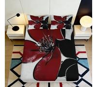 3D Printed Red Floral Fitted Sheet Microfiber Soft Black White Artistic Mattress Cover for Bedroom Guest Room Dorm Decor 90x200x25cm