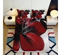 3D Printed Red Floral Fitted Sheet Microfiber Soft Decorative Black Blossom Mattress Cover for Bedroom Home Decor 90x200x25cm
