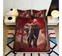 3D Printed Red Forest Elephant Fitted Sheet Microfiber Soft Bed Cover Bedroom Decor Dorm Mattress Protection 90x200x25cm