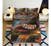 3D Printed red panda Fitted Sheet waterfall forest Microfiber wrinkle resistant guest room bedding anti-slip easy care decor 180x200x25cm