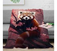 3D Printed Red panda sitting Throw Blanket Microfiber Soft Warm Bedding Breathable Cherry blossom art Warm Blanket Lightweight All Season for Dorm Dwellers University Students 40x50inch(100x130cm)
