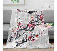 3D Printed Red plum blossoms Bed Blanket Soft Cosy Bedding Warm Chinese ink painting Soft Throw Machine Washable No Shedding for Students Gamers Movie Nights Young Adults 40x50inch(100x130cm)