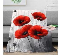 3D Printed Red poppies Home Blanket Microfiber Soft Warm Bedding Durable Artistic floral design Bedding Throw Wrinkle Resistant Anti Static for Homeowners Renters Families 70×80inch(180x200cm)