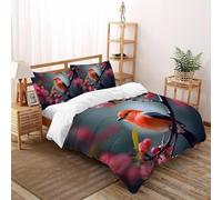 3D Printed Red Robin Duvet Cover Wild Animal Bird Bedding Set 3Pcs Soft Microfiber with Pillowcases,Hidden Zipper for Kid Teens King(220x240cm) Modern Home Decor