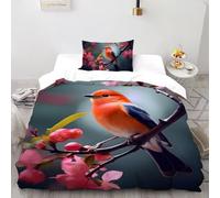 3D Printed Red Robin Quilt Cover Wild Animal Bird Bedding Set 2Pcs Luxury Microfiber with Pillowcases,Hidden Zipper for Kid Teens Single(135x200cm) Idea