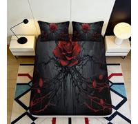 3D Printed Red Rose Fitted Sheet Microfiber Deep Pocket Non-Slip Bedroom Bedding Rose Mattress Fitted Cover Washable 160x200x25cm
