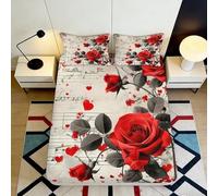 3D Printed Red Rose Fitted Sheet Microfiber Soft Floral Bed Cover Romantic Bedroom Decor Dustproof Machine Washable 90x200x25cm