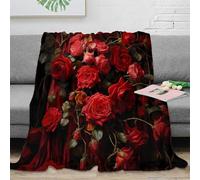3D Printed Red roses bouquet Couch Blanket Microfiber Warm Soft Bedding Vintage floral art Cozy Throw Blanket Wrinkle Resistant Non Pilling for Homeowners Renters Adults 50x60inch(127x152cm)