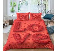 3D Printed Red Roses Double Bedding Set Microfibre Romantic Theme 3 Piece Duvet Cover Set Quilt Cover 200x200 cm with Zipper Closure and 2 Pillowcases for Double Bed E.1066