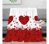 3D Printed Red roses heart Couch Blanket Microfiber Warm Soft Bedding Romantic floral design Cozy Throw Blanket Wrinkle Resistant Non Pilling for Homeowners Renters Adults 70×80inch(180x200cm)