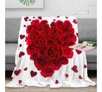 3D Printed Red roses heart Thermal Blanket Microfiber Soft Cosy Bedding Warm Valentine floral design Blanket Compact Portable Non Pilling for Office Workers Teens Adults 80×90inch(200x230cm)