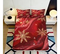 3D Printed Red Snowflake Fitted Sheet Microfiber Soft Decorative Golden Star Mattress Cover for Bedroom Guest Room 90x200x25cm