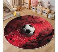 3D Printed Red Wall Football Round Area Rug Circular Carpet Soft Non-Slip Washable Mat Low Pile Rug Render Texture Anti-Slip Carpet For Living Room Bedroom Decoration,120Cm