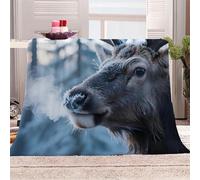 3D Printed Reindeer In The Snow-L Flannel Fleece Blanket （270GSM） Animal Super Cozy 220x240 cm Queen Size Fade Resistant Home Decor Gift - Machine Washable