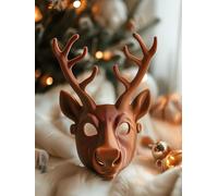 3D Printed Reindeer Mask | Modern Animal Face Sculpture | Unique Holiday Cosplay & Art Prop | Christmas Costume and Winter Home Decor | Main Color: Matte Black