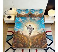 3D Printed Religious Art Fitted Sheet Microfiber Deep Pocket Bedding Set Religion Pattern Mattress Fitted Cover Washable Elastic Hem 120x200x25cm