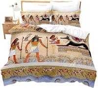 3D Printed Retro Egyptian Single Duvet Cover Set Tribal Patterns Bedding Set Soft Breathable Microfibre Quilt Cover 150x200 with Zipper Closure and 2 Pillowcases 50x75 711-A