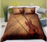 3D Printed Retro Musical Notes Super King Size Duvet Cover Sets Violin Bedding Set 3 Piece Microfiber Quilt Cover 260x220 cm with Zipper Closure und 2 Pillowcases for Bedroom Decor A/2958