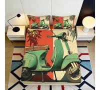 3D Printed Retro Scooter Fitted Sheet Microfiber Non-Slip Deep Pocket Vintage Motorcycle Mattress Fitted Cover Elastic Edge Bedding 160x200x25cm